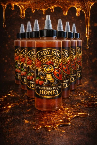 Strawberry Fruit Infused Honey — 4 oz Squeezable Bottle 🍓